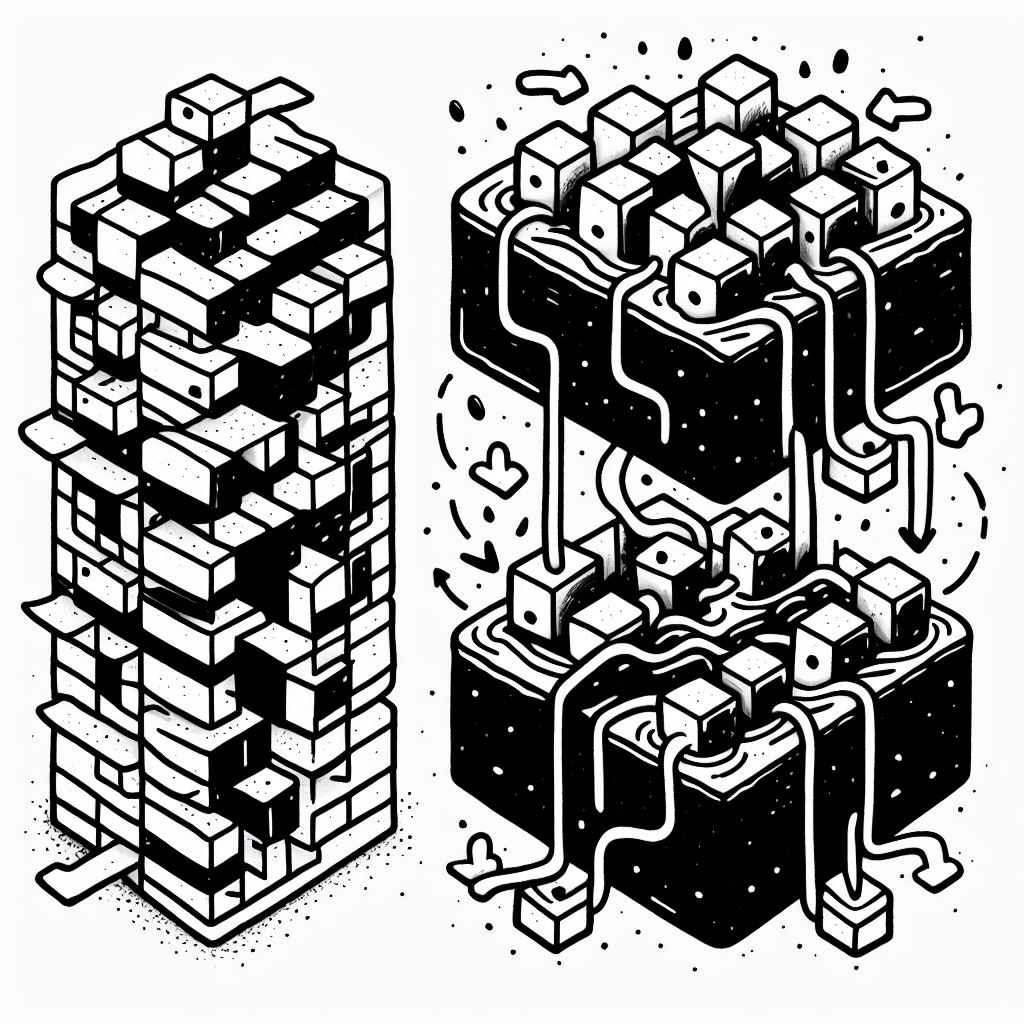 Abstract illustration of multi-threading vs multi-processing